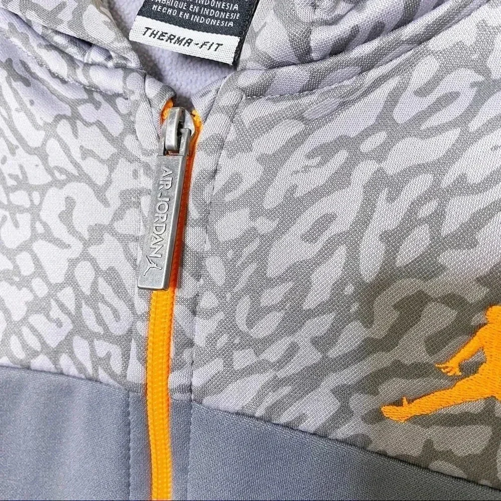 AIR JORDAN Large Youth Gray Orange Therma-Fit‎ Full Zip Hoodie